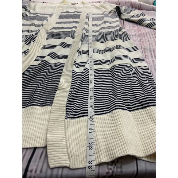 Talbots Cardigan Womens Sp Stripe Open Front Pockets Pima Cotton Knit 3/4 Sleeve - Picture 8 of 12